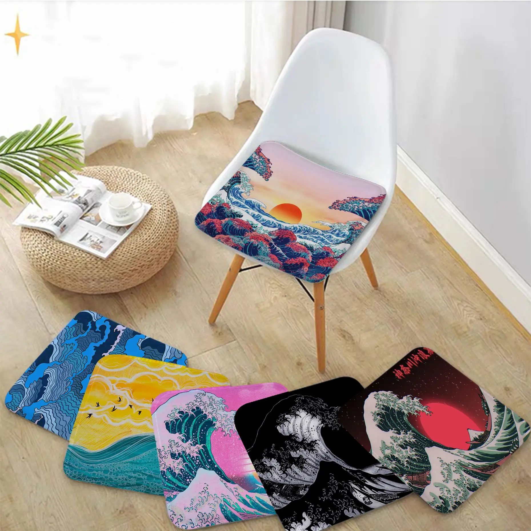 

The Great Wave Of Kanagawa Ukiyoe Japanese Art Creative Plush Cushion Home Back Cushion Soft Comfortable 50x50cm Chair Mat Pad