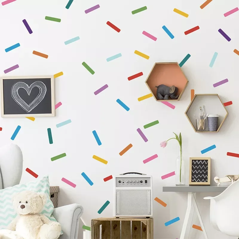 

Colorful Strip Shape Wall Sticker Kids Room Children's Bedroom Living Room Wallpaper Home Decoration DIY Self-adhesive Stickers