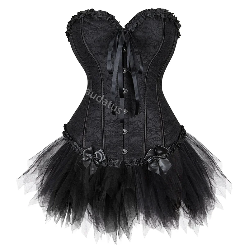 Corset Dress for Women Tutu Skrits Set Overbust With Lace Costume Party Sexy Burlesque Ladies Basques Outfit Plus Size Gothic
