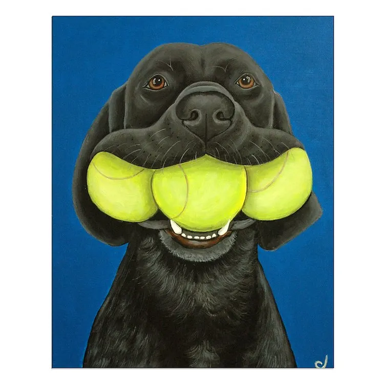 

Черная лаборатория с 3 теннисными мячиками, маленький постер, Декор, современная настенная печать, комната, ВИНТАЖНАЯ фотография, веселая ка...