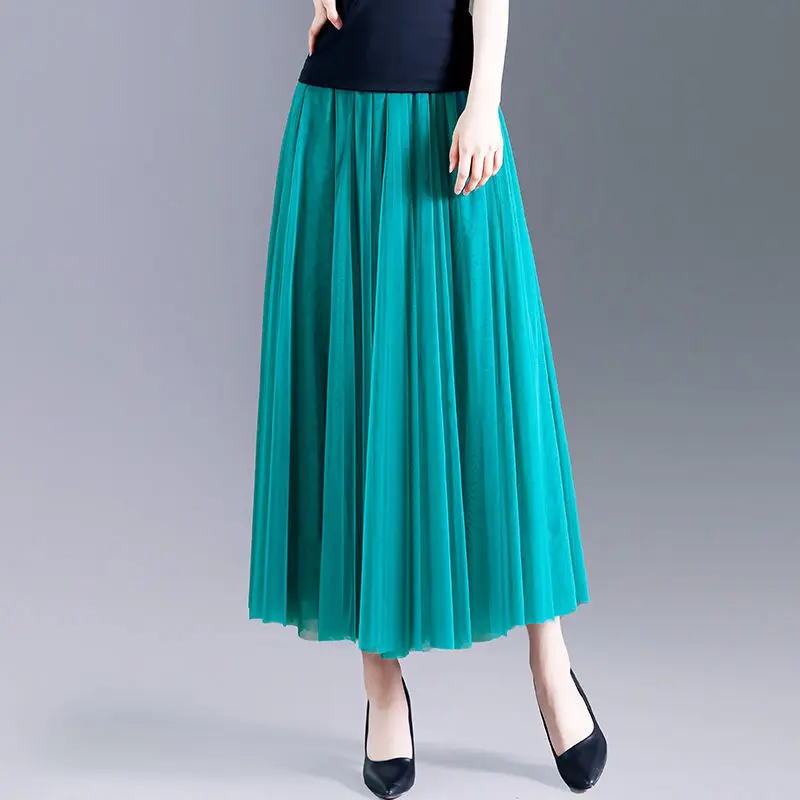 

Vintage Tulle Skirt Women 3 Layers A-line Pleated Elastic High Waist Mesh Skirt Long Bride Tutu Skirts Female Jupe Longue Q442