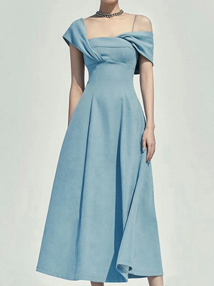 

Chic and Elegant Women's Dress 2023 Summer New sleeveless Asymmetric shoulder straps High waisted Women Evening Party Dresses