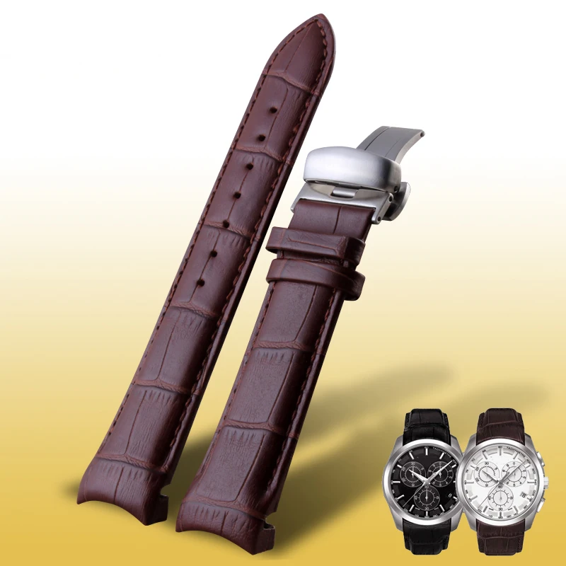 

Curved end Genuine Leather Bracelet Men's Watchband For Tissot T035 Watch Strap 22 23 24mm Wristwatches Band Butterfly clasp