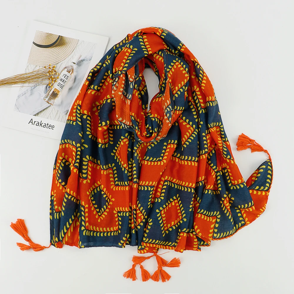 Модный роскошный женский шарф с цветочным принтом и кисточками | Накидки