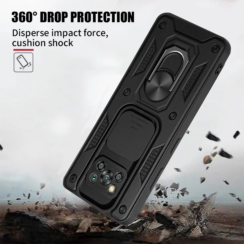 shockproof armor for xiaomi pocophone poco x3 pro x3 nfc case holder ring slide camera for poco m3 m4 x4 pro f3 phone back cover free global shipping