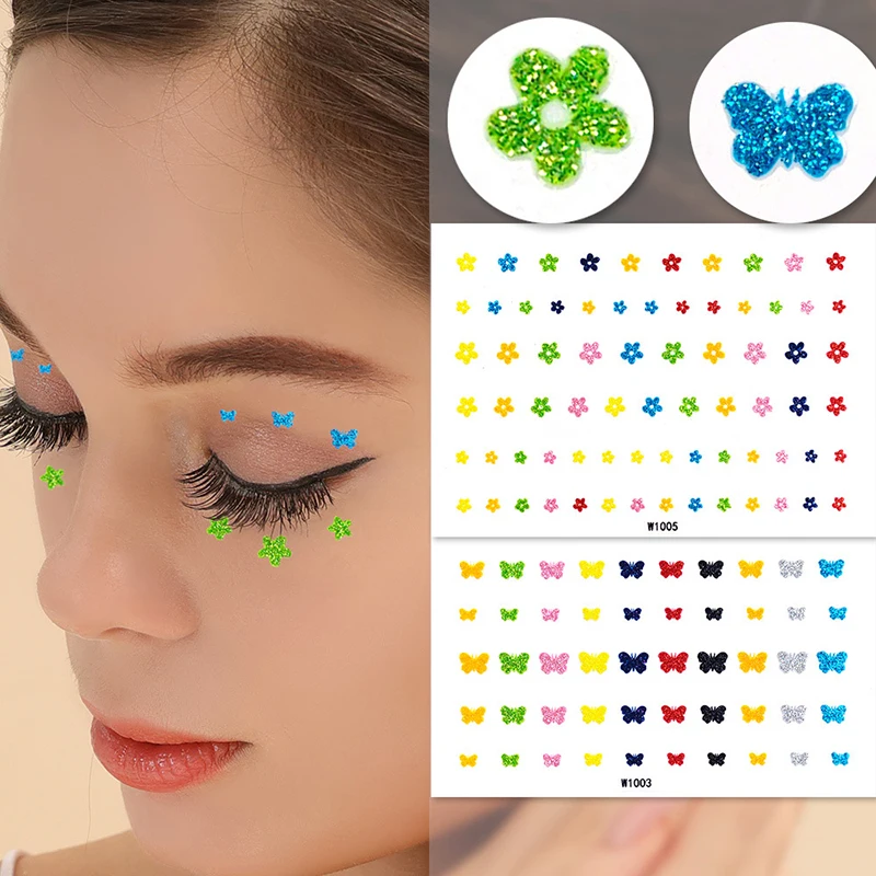 

1Sheet Butterfly Face Sticker Glitter Tattoo Sticker Art Tattoo Sticker Waterproof Temporary Tattoo Face Flower Makeup Sticker