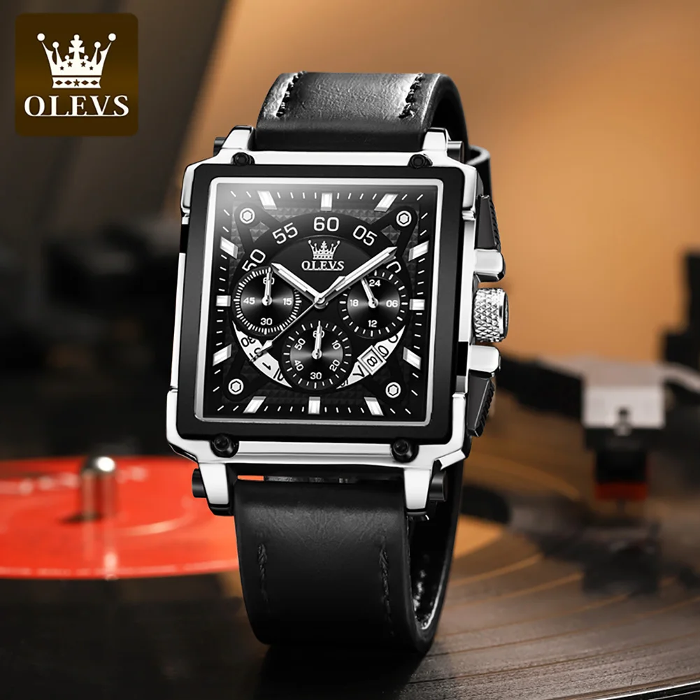 

OLEVS New Top Brand Male Watches Square Quartz Watch Watch For Men Waterproof Leather Strap Sport Clock Male Orologio da uomo