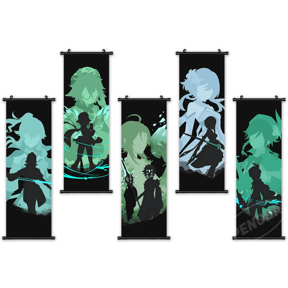 

Wall Art Picture Genshin Impact Scroll Japanese Anime Canvas Modern Print Poster Home Decor Game Role Solid PVC Hanging Painting