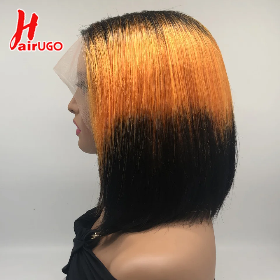 Rainbow Bob Wigs Human Hair Highlight Orange 13x1 T Part Lace Wigs Brazilian Remy Omber Bob Human Hair Wigs For Women HairUGo