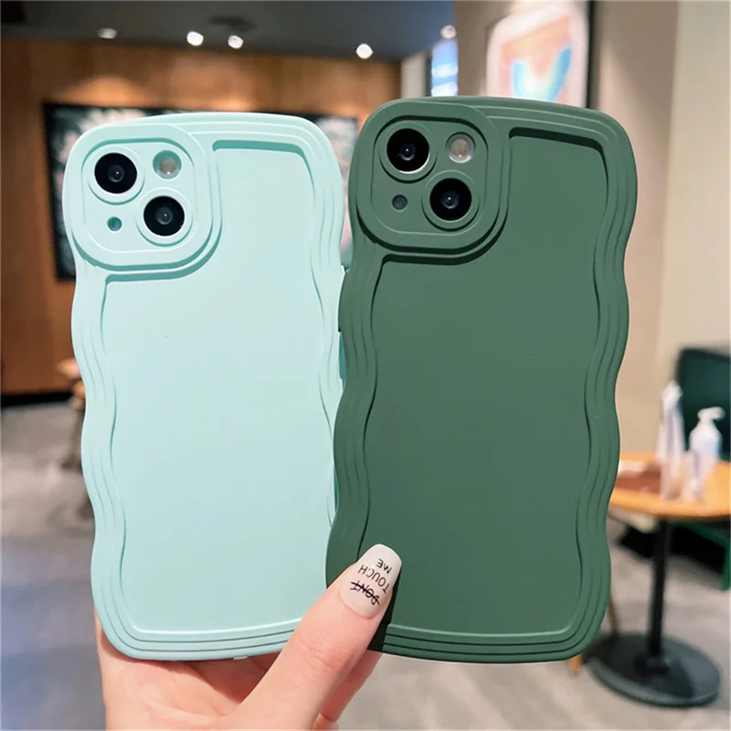 

Ottwn Solid Color Simple Phone Case For iPhone 11 12 13 Pro Max X XR XS Max 7 8 6 Plus SE 2020 Cute Wave Frame Shockproof Cover