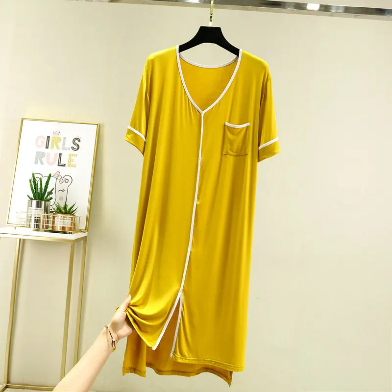 Summer Casual Dress For Women Elastic Nightdress Women's Modal V-Neck Short Sleeve Pocket Nightwear Fashion Home Clothes