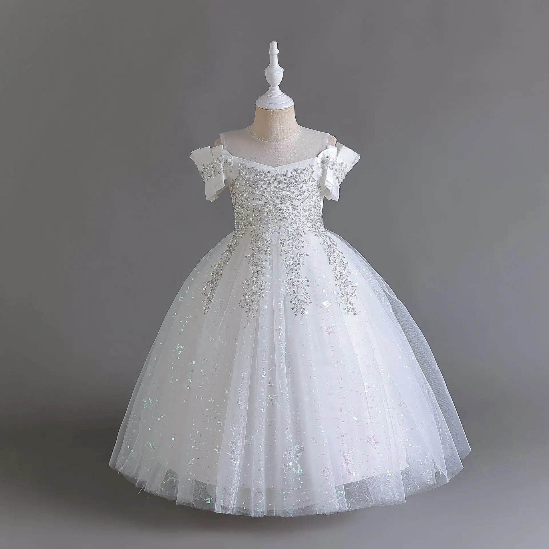 

Элегантное белое платье принцессы для девочек Серебристая детская длинная вечерняя одежда для подростков Детские свадебные вечерние платья для выпускного вечера От 5 до 14 лет