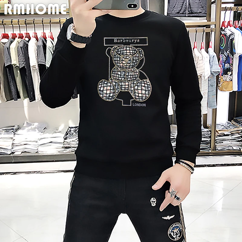 

Men's Sweater Hoodies 2022 Autumn Winter New Heavy Craft Bear Printing Design Luxury Long Sleeve Top Male Pullover Man Clothing