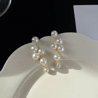 korean vintage big pearl beaded tassel stud earrings for women fashion jewelry long designer gold trendy jewellery wedding gifts
