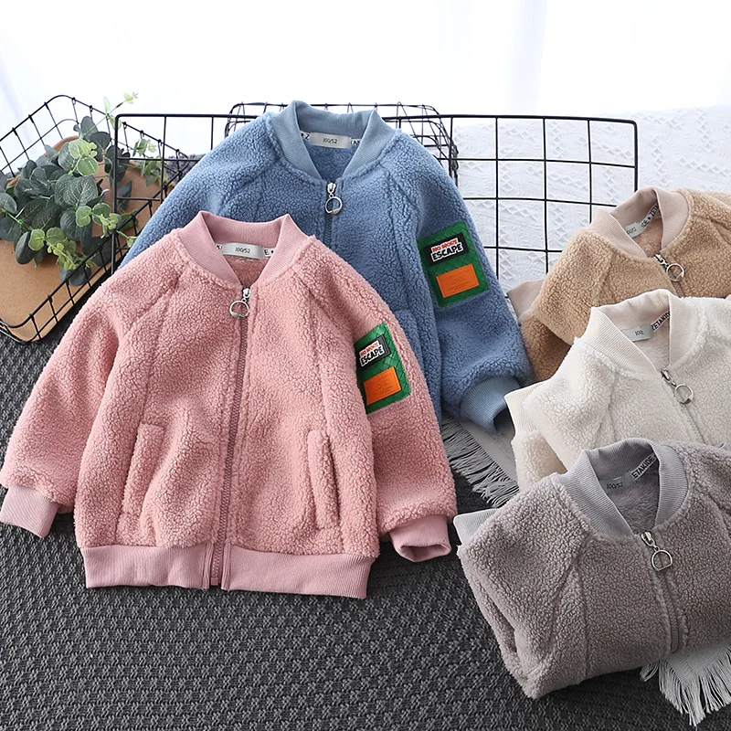 

Winter Baby Girls Boys Therme Full Fleece Zip Jackets School Kids Outfit Tops Children Windproof Warmth V-neck Coats 1-9 Years