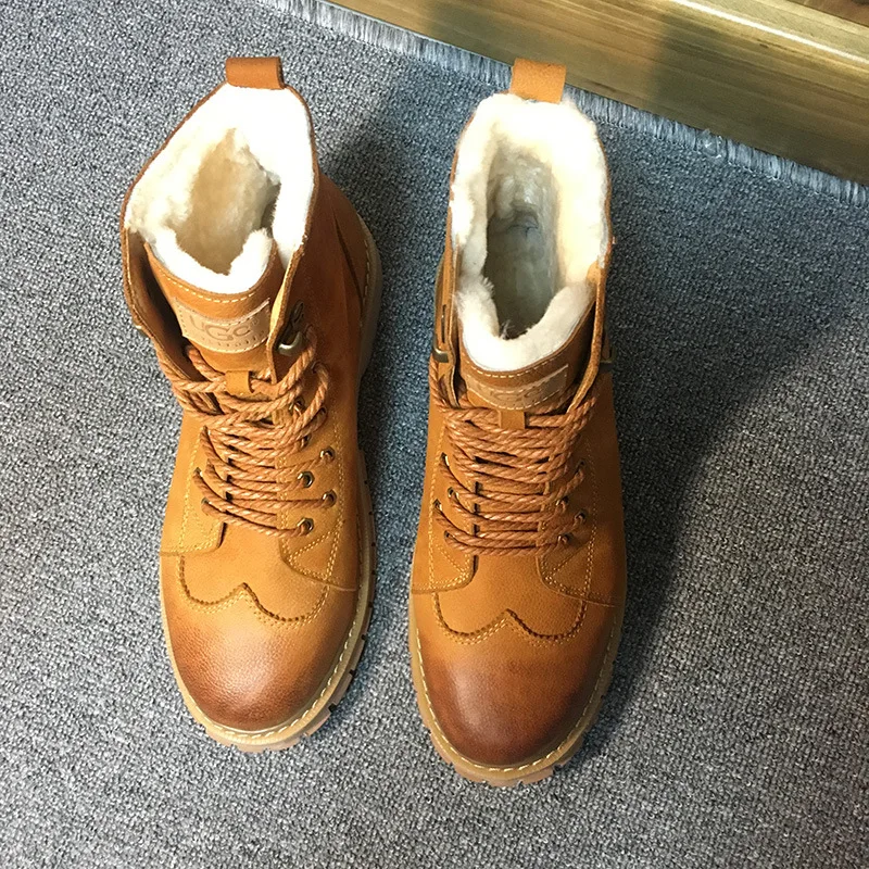 Зимние ботинки мужские меховые зимние кожаные утолщенные теплые плюшевые