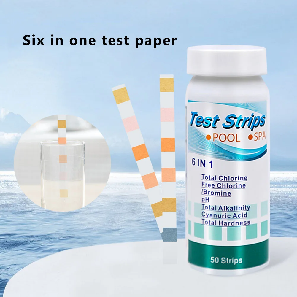 

6 in 1 Swimming Pool PH Test Paper Residual Chlorine Alkalinity PH Test Strip Multifunctional Pool Water Analyzer
