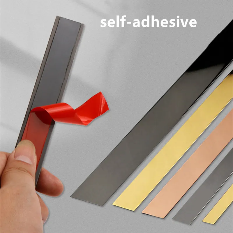 1 Roll Stainless Steel Flat Decorative Lines Self-adhesive Titanium Gold Wall Sticker Background Ceiling Frame Edge Strip |
