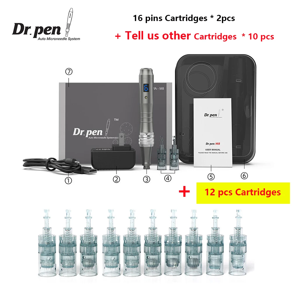 Dr.Pen M8-W Needle Cartridge With 12 pcs Micro Needling Pen Wireless 6 Digital Speed skin care beauty Professional dermapen