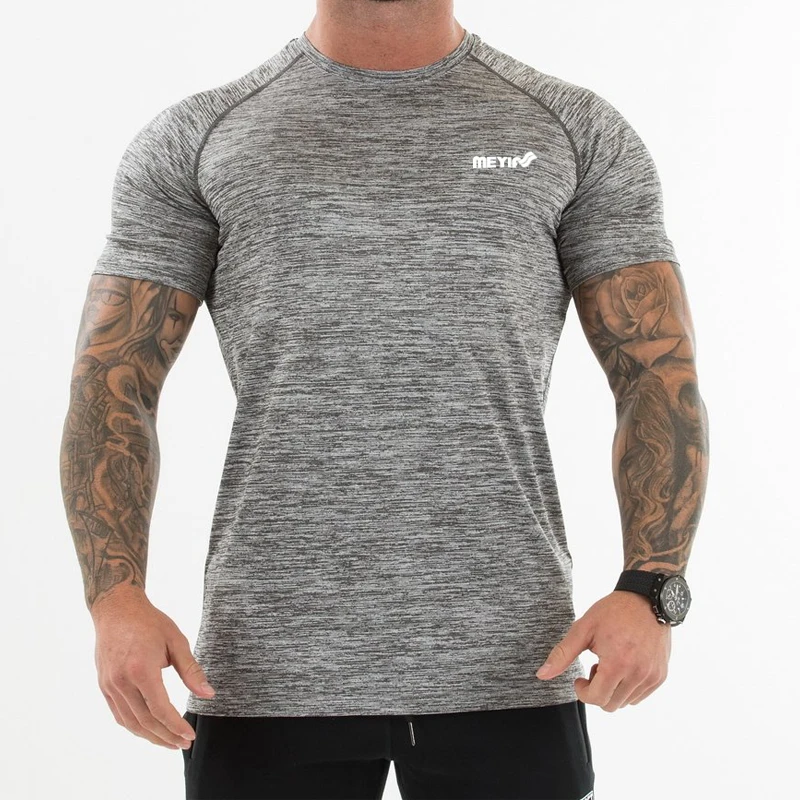 

2022 summer new muscle fitness partner sports elastic tight round neck men's short-sleeved running t-shirt