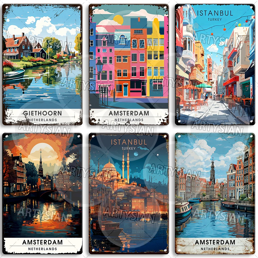 Нидерланды Турция Путешествие городской пейзаж Металлический знак Стамбул