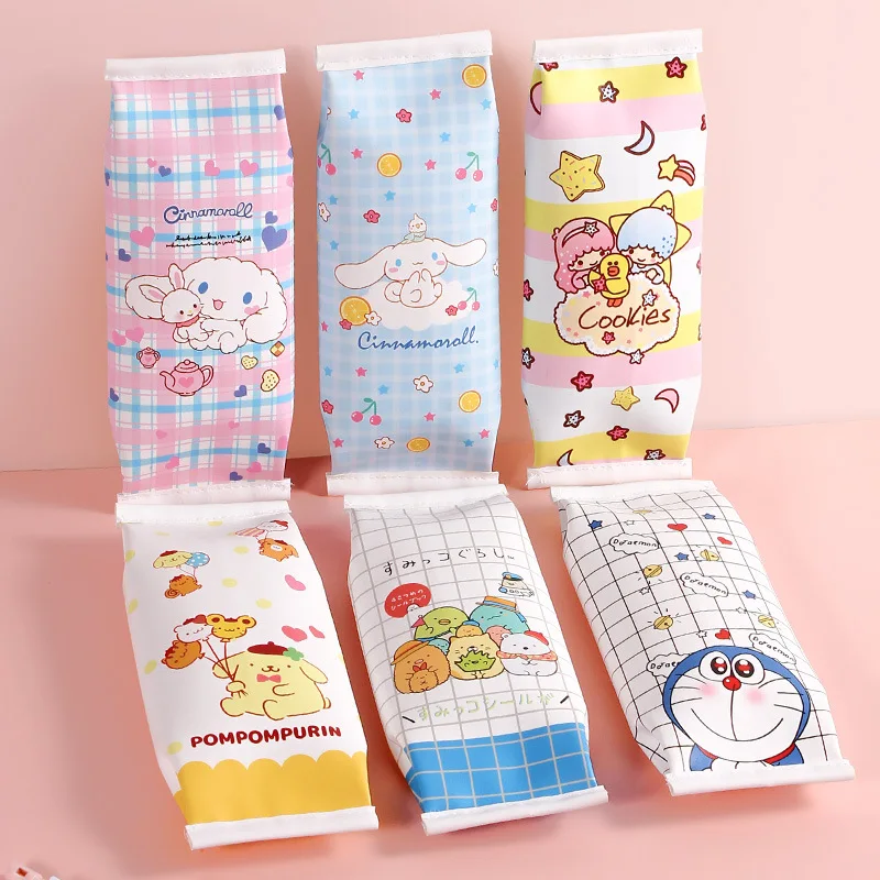Кавайная мультяшная сумка для карандашей Sanrio Pucinnamoroll, креативная закуска, сумка для карандашей с помпоном, пуриновый, для студентов, милый женский подарок