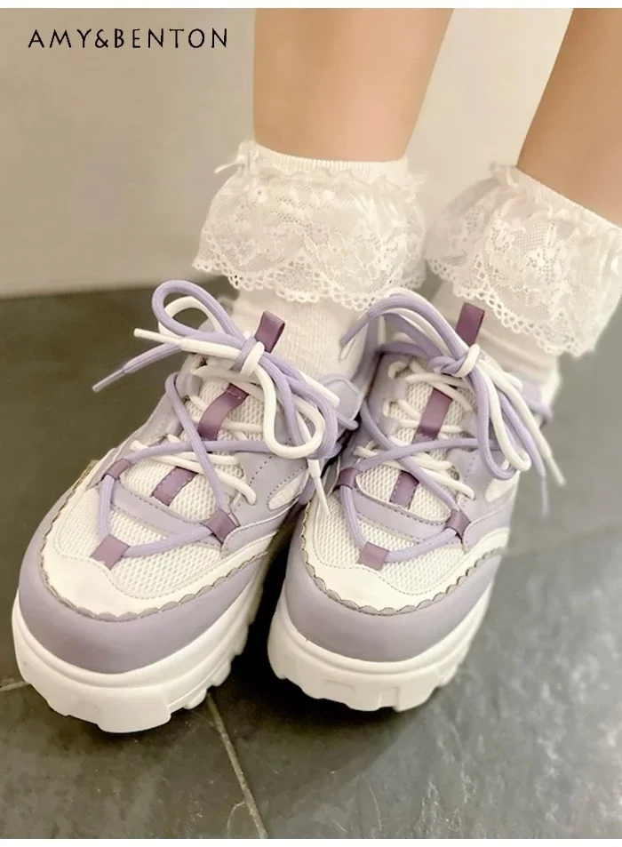 

Симпатичные японские Ретро туфли на шнуровке на платформе и каблуке Лолита универсальные туфли для женщин модные повседневные удобные женские студенческие кроссовки