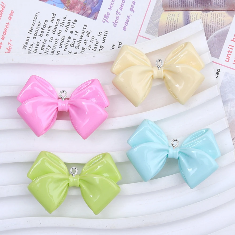 10 шт. блестящие разноцветные Подвески 33x23 мм в виде банта с плоской задней