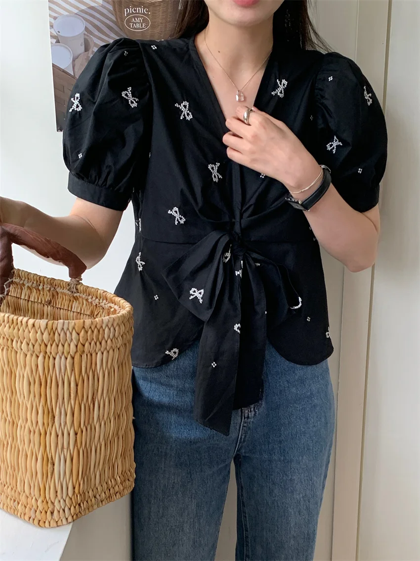 Блузка Alien Kitty женская с V-образным вырезом Стильная приталенная рубашка рукавом