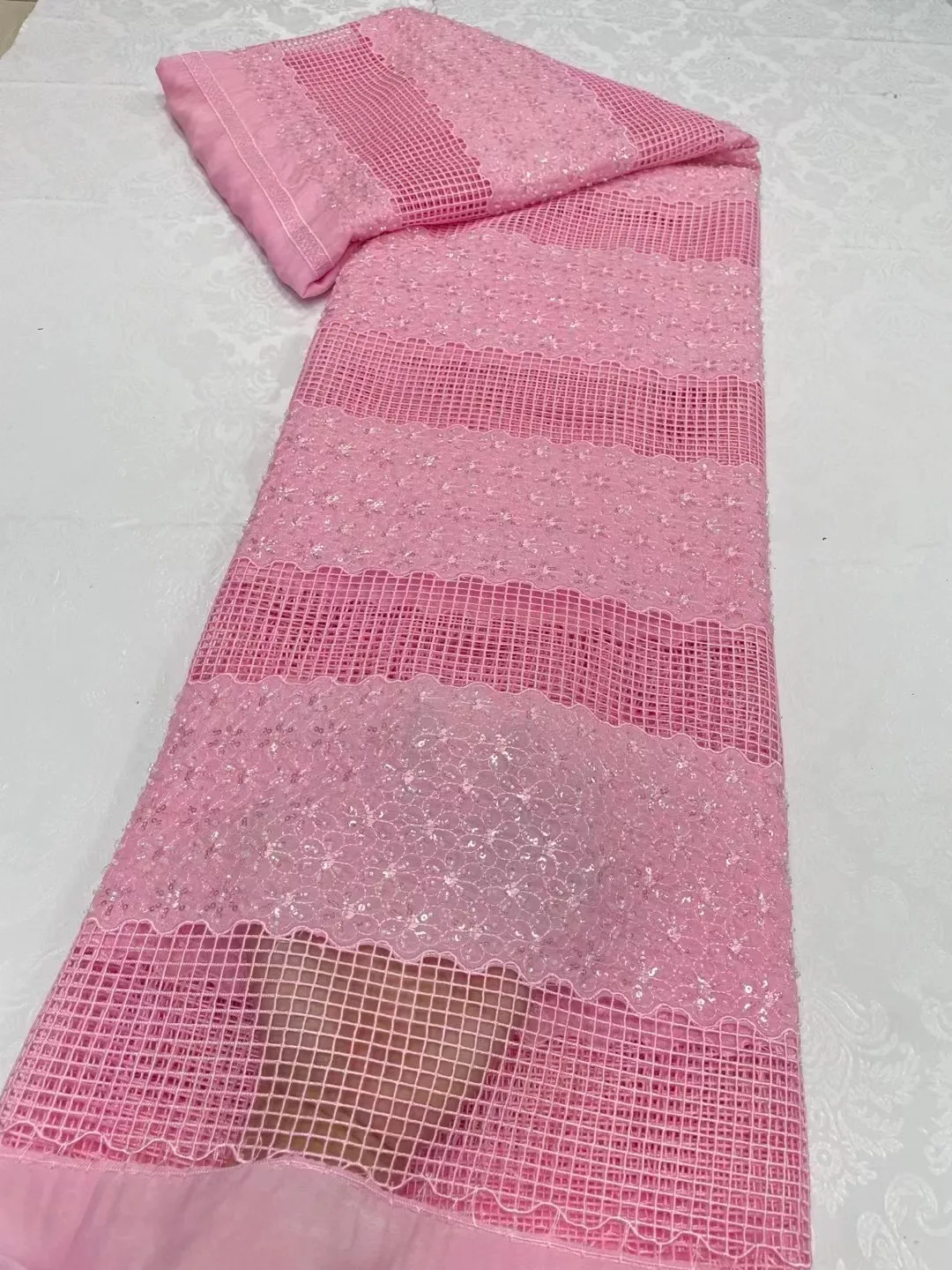 Синяя африканская Водорастворимая кружевная Ткань 5 ярдов 2024 Африканский гипюр