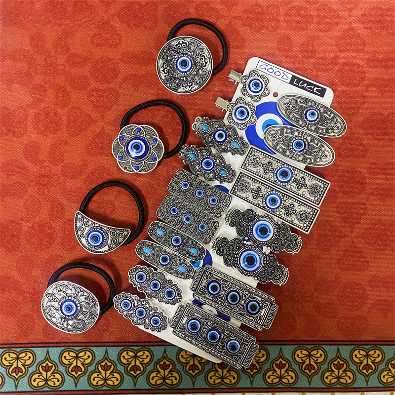 

1/2/3/4pcs /sets Vintage Evil Eyes Turkey Eye Hairpin Set for Women Blue Eyes Flower Geometry Hair Clip Jewelry Gifts