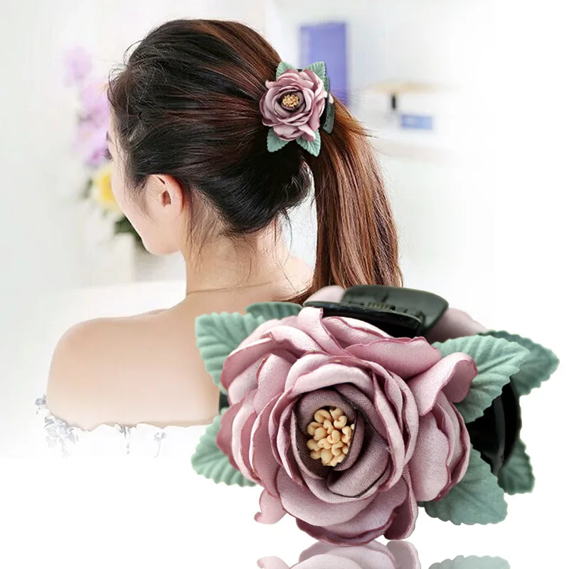 

i-Remiel Korean Cloth Art Fabric Flower Hair Claws Elegant Hairpin Sweet Princess Fashion Headwear Girl Women Hair Accessories