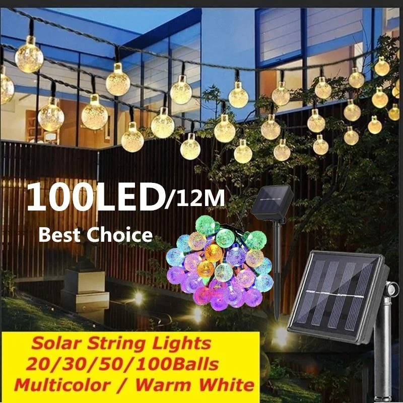 

Solar String Lights Outdoor 20/30/50/100 Led Crystal Globe Lights Waterproof Patio Light for Garden Christmas Party Decoration