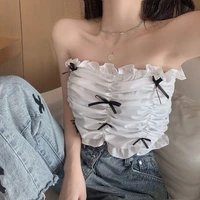 sweet shirring tops kawaii bowknot drape camisole women tanks y2k casual solid color backless casual camis club party outfits