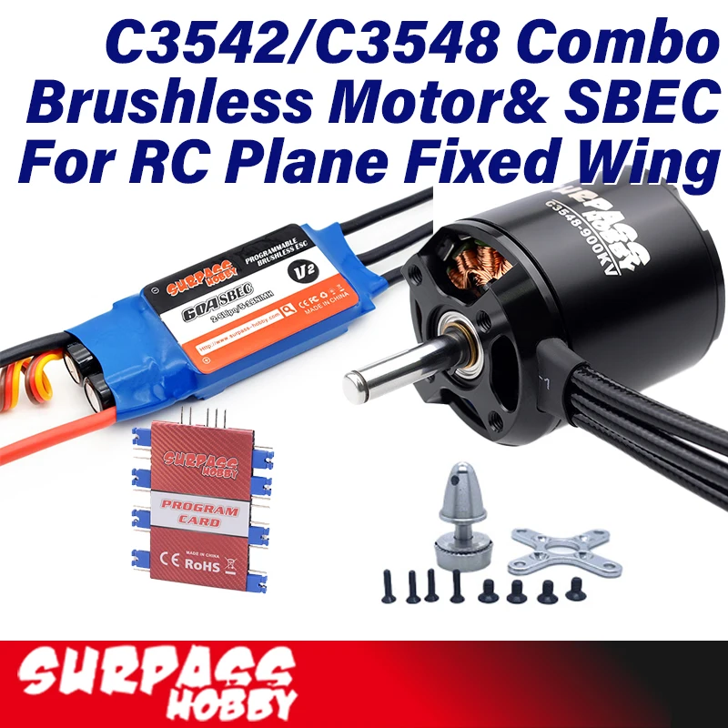 Surpass Hobby C3542 C3548 Brushless Motor ESC Combo 60A SBEC Program Card for RC Plane Model Fixed Wing Drone Airplane Aircraft