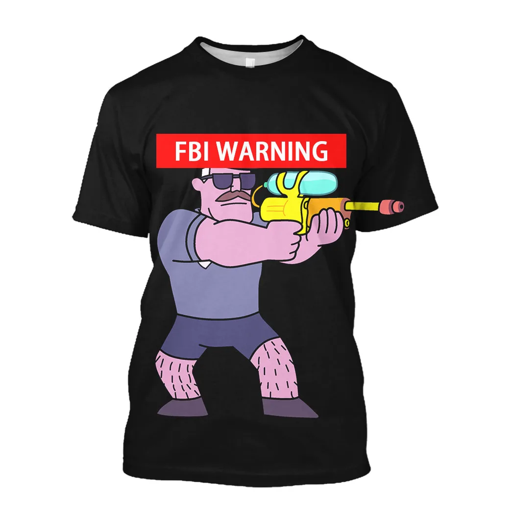 

Jumeast FBI WARNING 3D Graphic T Shirts Funny Printed T-Shirty Water Gun Anime Men Cartoon Baggy Clothing Oversized Streetwear