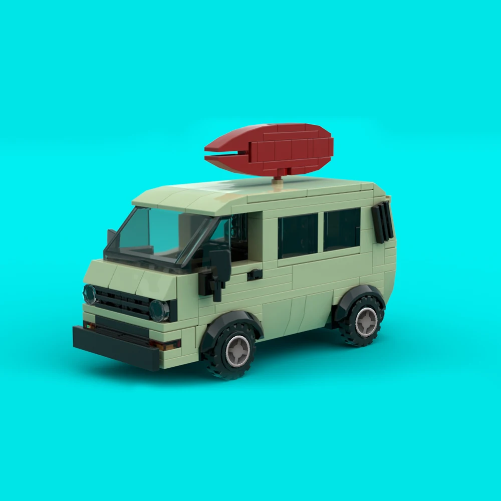 

MOC Idea Surfer Boy Pizza Van Block Set for Strangered Things Movie Classic Pizza Car Model Brick Toy Children Birthday Gift