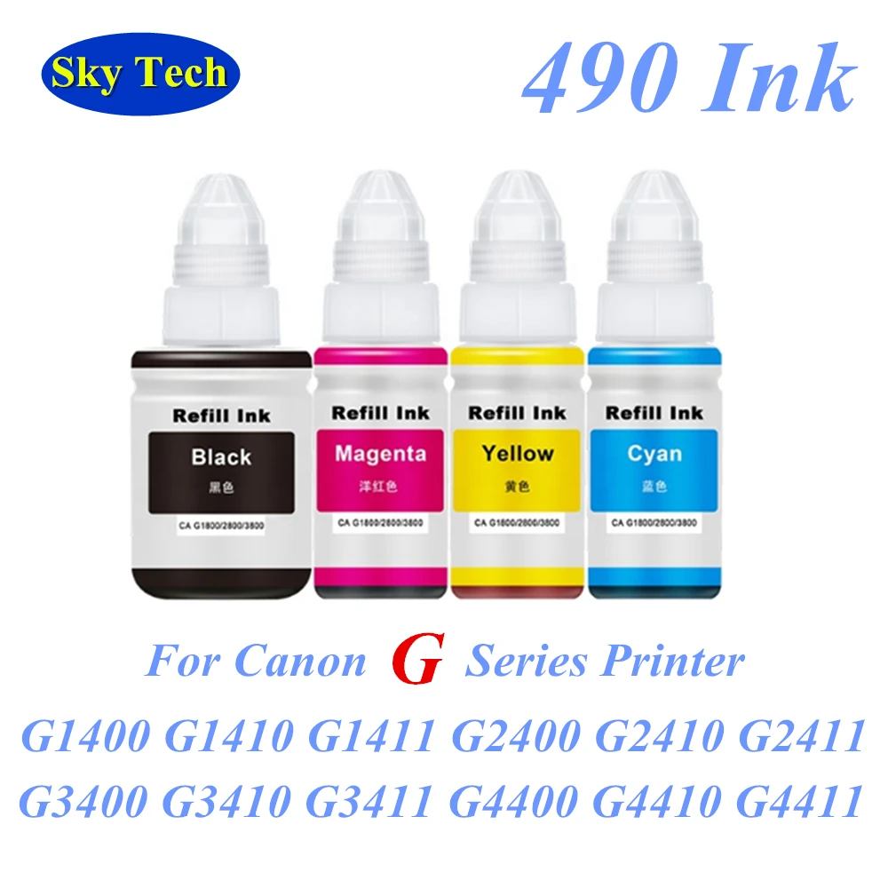 

Sky 490 GI-490 Ink ,Premium Refill Ink For Canon G1400 G1410 G1411 G2400 G2410 G2411 G3400 G3410 G3411 G4400 G4410 G4411 Printer