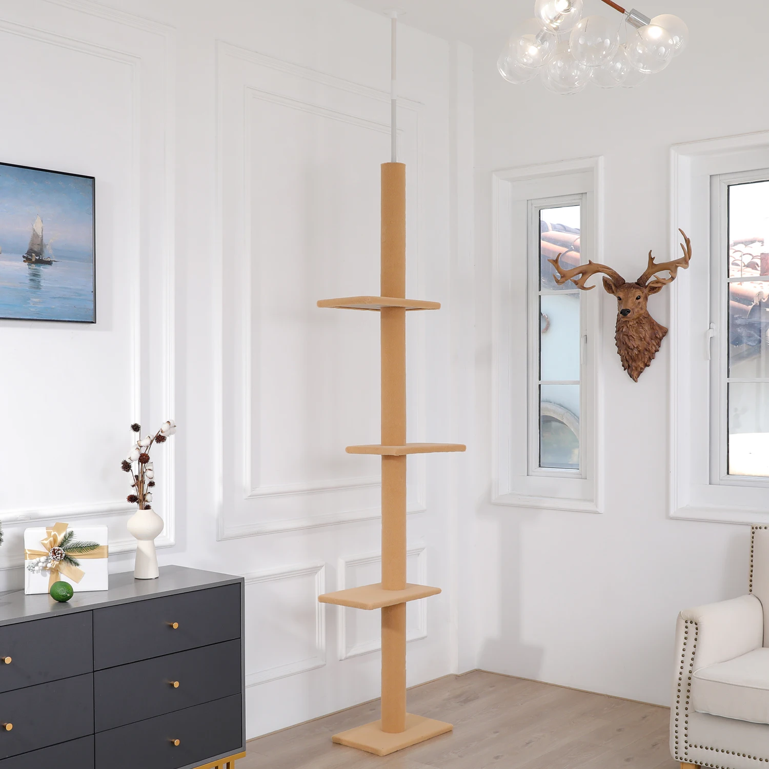 

5-Приблизительная потолочная башня кошачьего дерева, альпинистские игрушки, конструкция для кошек, альпинистский столб, многослойная платформа, очень большая