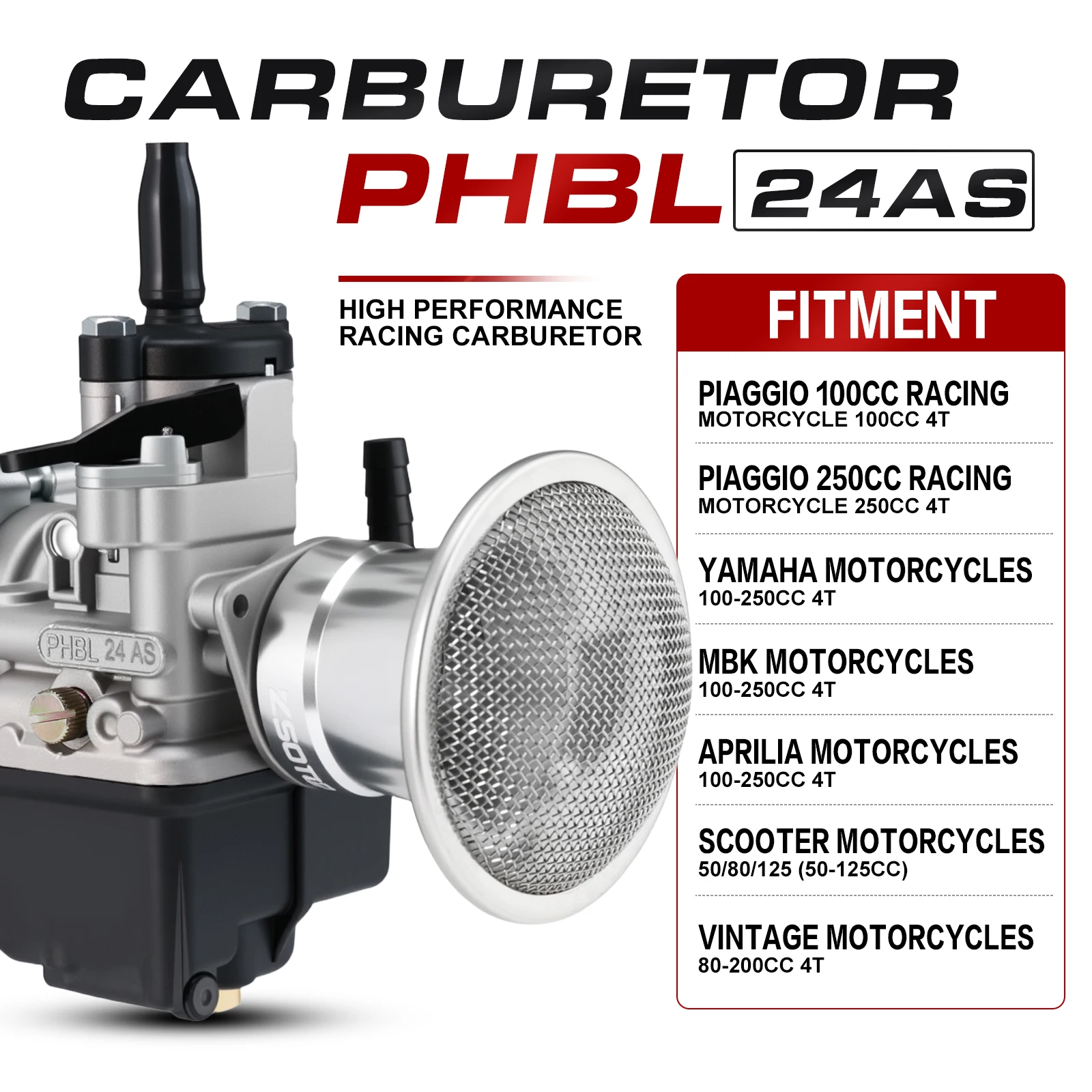 Фото Карбюратор ZS Racing Dellorto с воздушным фильтром CNC PHBL 24AS 4T R2710 для PIAGGIO VESPA MBK APRILIA, комплект карбюраторов №3