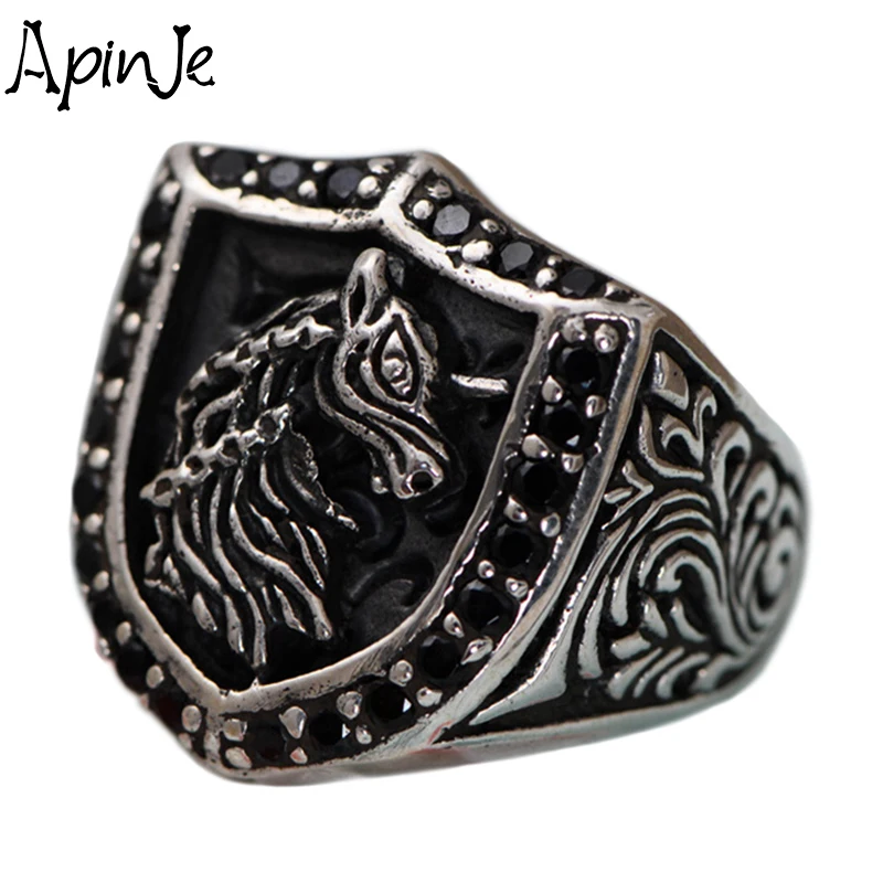 Apinje Vintage S925 Sterling Silver Ring for Men Cubic Zirconia Fashion God Beast Punk Unique Design Jewelry