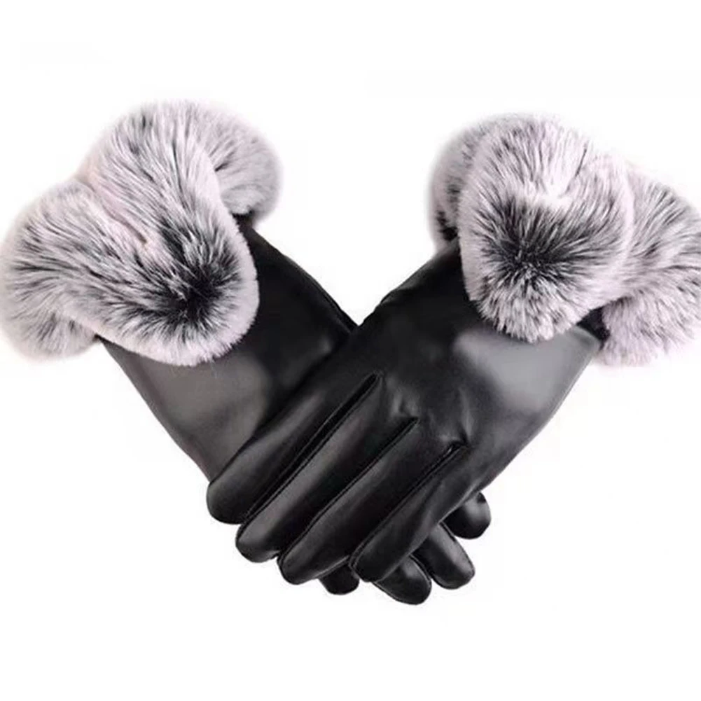 

1pc Winter Gloves Super Soft Fleece Lining Warm Stylish Fur Cuff Windproof Waterproof Coldproof Winter Cycling Equipment