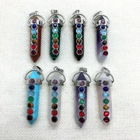 seven chakra natural stone polygonal colorful reiki healing charm size 10x50mm pendant making diy jewelry necklace and bracelet