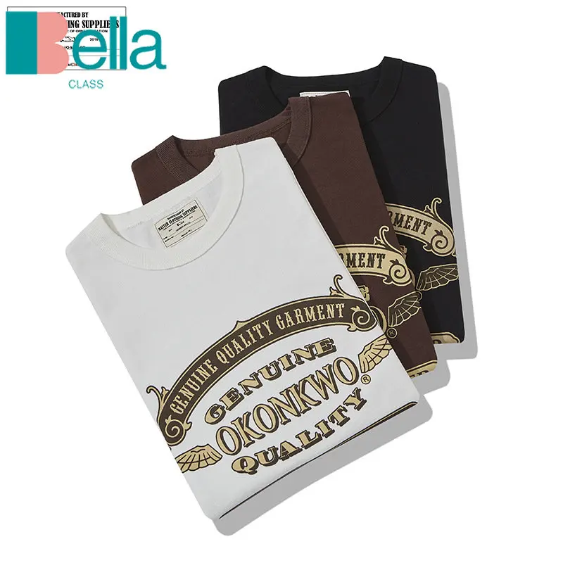 

2023, летние футболки OKONKWO с национальным принтом 230 г, тяжелая Мужская футболка с круглым вырезом и коротким рукавом