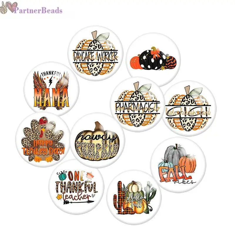 

Thanksgiving pumpkin Round Photo Glass Cabochon Demo Flat Back Making Findings 20mm Snap Button N7041