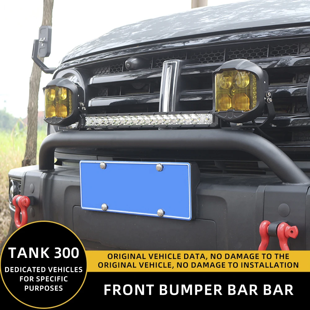 Фото Бампер Bull Bar подходит для WEY Tank300 Аксессуары 2021-2024, устойчивый стальной бампер подходит для Tank300 Защитная решетка переднего бампера №3