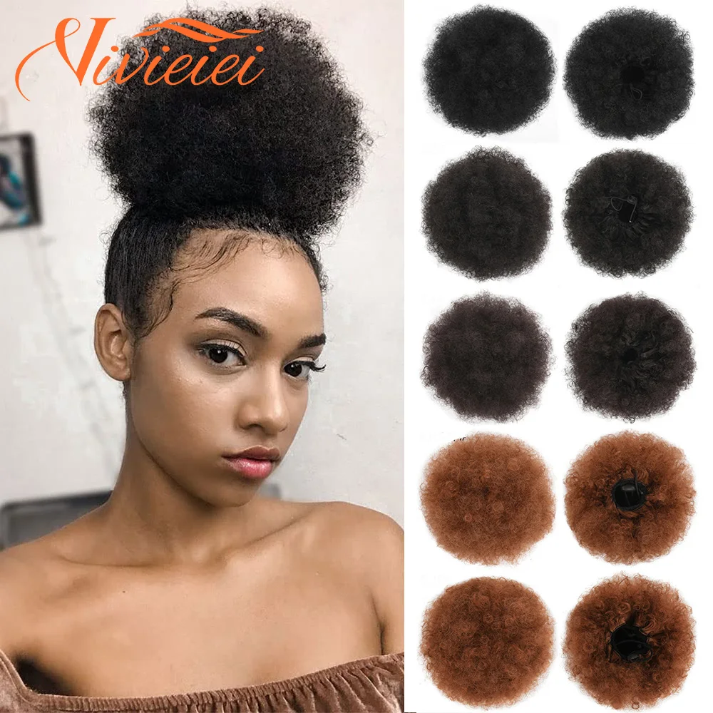 

VIVIEIEI Afro Puff Drawstring Ponytail Extension for Black Women Short Synthetic Afro Kinky Curly Puff Ponytail for Natural Hair