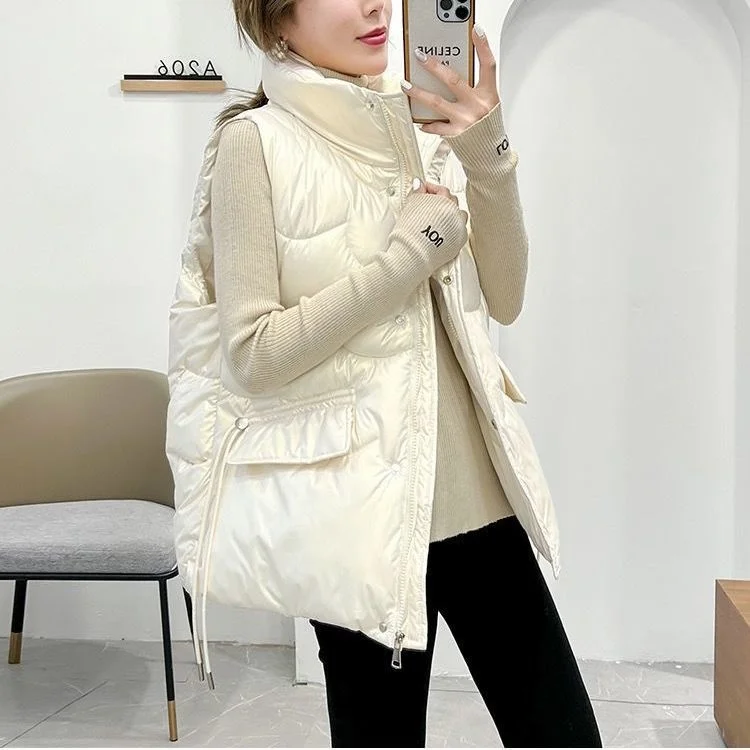 

Wash free diamond bright sleeveless Korean fashion thickened autumn and winter stand collar loose vest coat down jacket vest