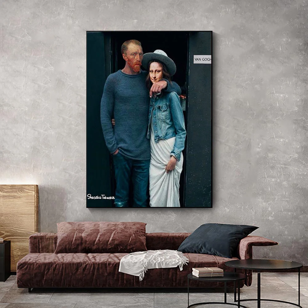 

Van Gogh And Mona Lisa Famous Portrait Canvas And Poster Funny Character Decoration Paintings Print Wall Art Pictures Home Decor