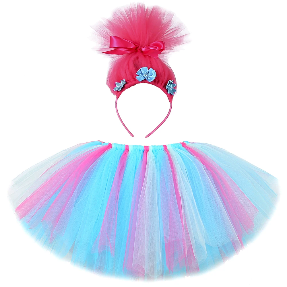 

Baby Blue Trolls Tutu Skirt for Girls Birthday Outfit for Kids Halloween Costumes Children Fluffy Tutus Princess Girl Ball Gown